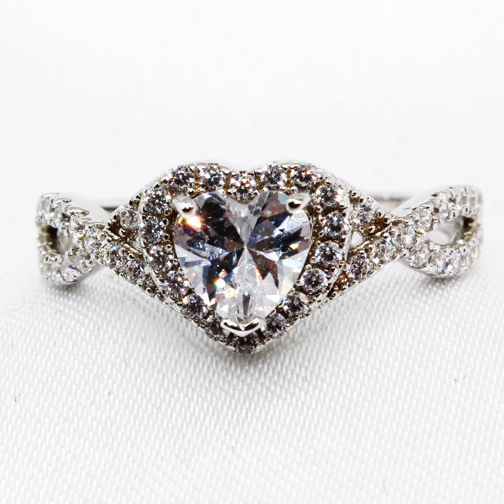 Heart Halo with Paved Infinity CZ Sterling Silver Ring