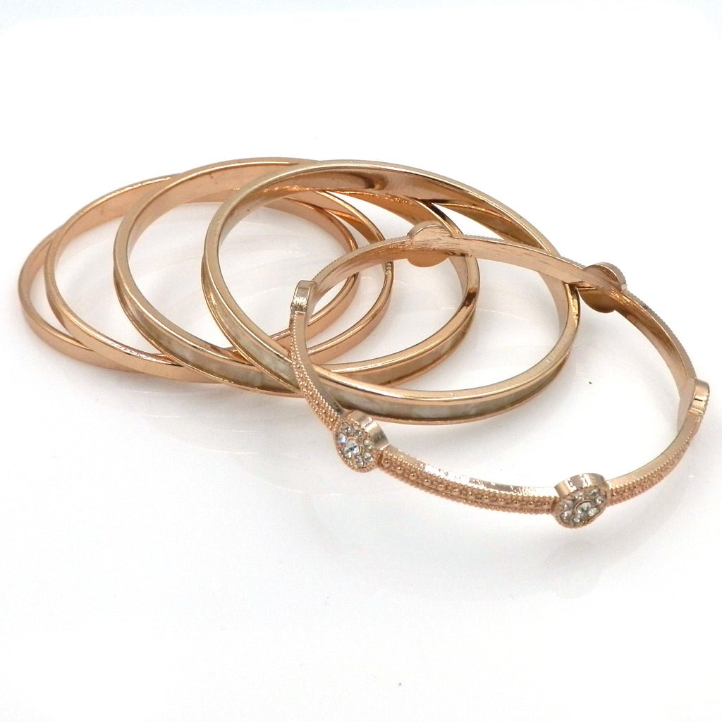 Set of 5, Crystal, Stone, Rose Gold Plated Bangle