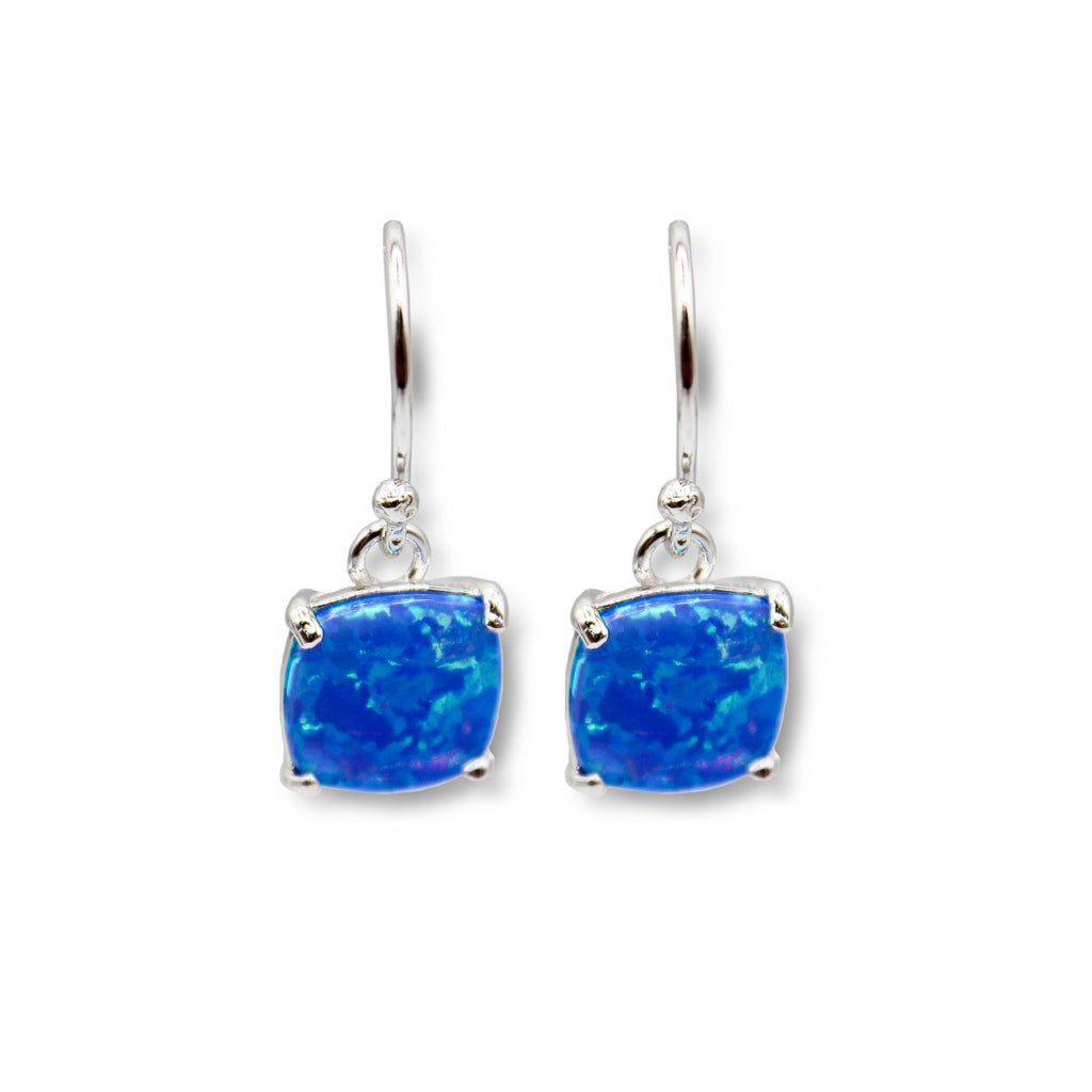 Square Opal Sterling Silver Dangling Earrings