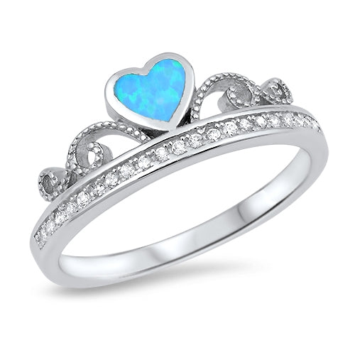 Heart Opal Tiara Accenetd With CZ Sterling SIlver Ring