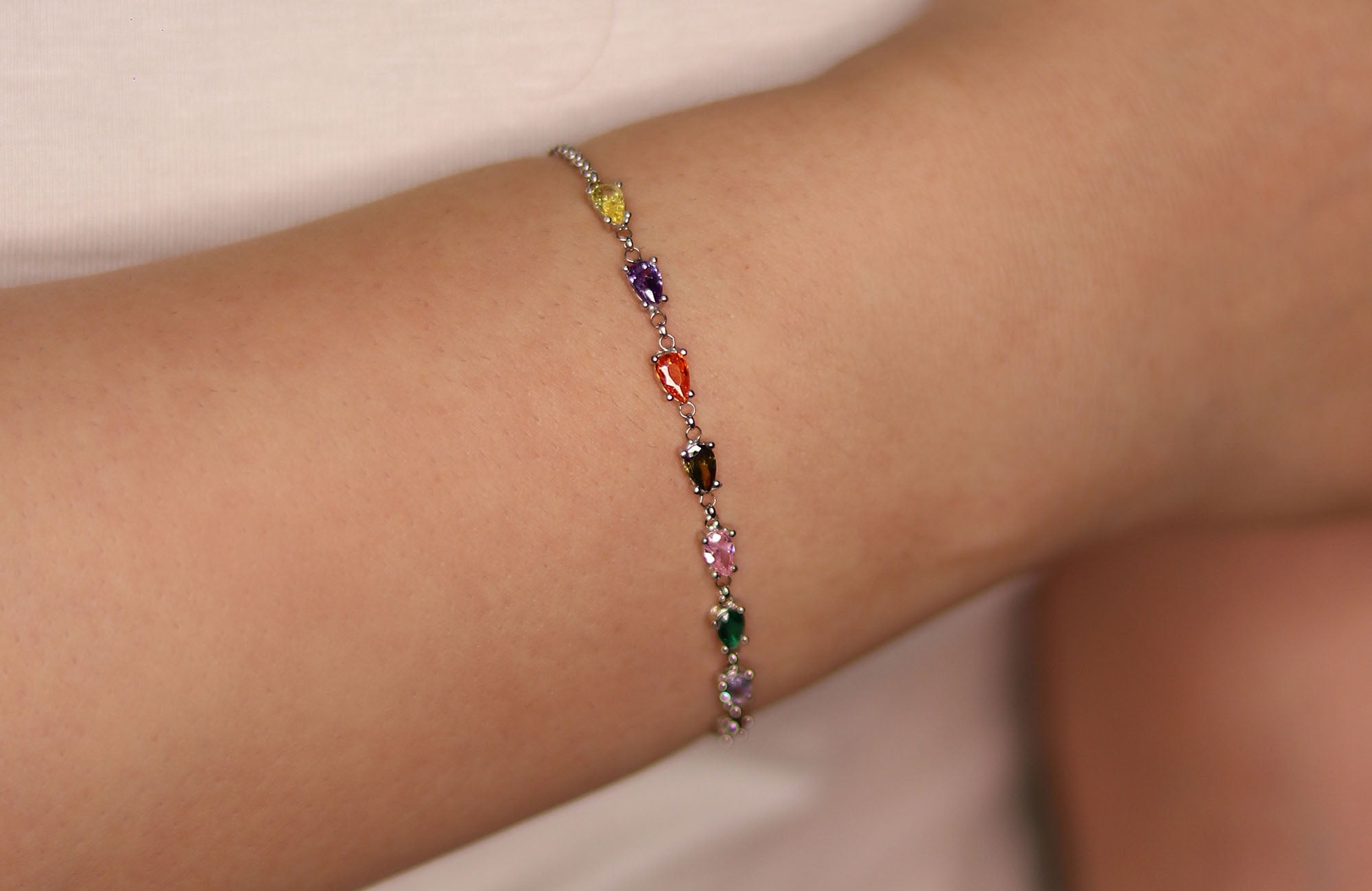 Multi Color Teardrop CZ Bracelet