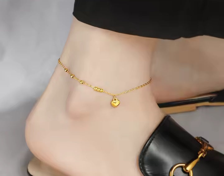 Gold Plated Tiny Heart Stainless Steel Anklet