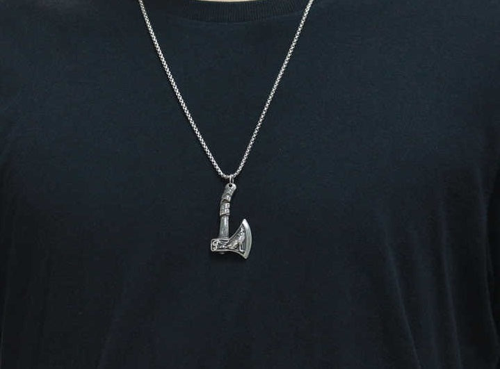 Men’s Viking Axe Stainless Steel Pendant Necklace