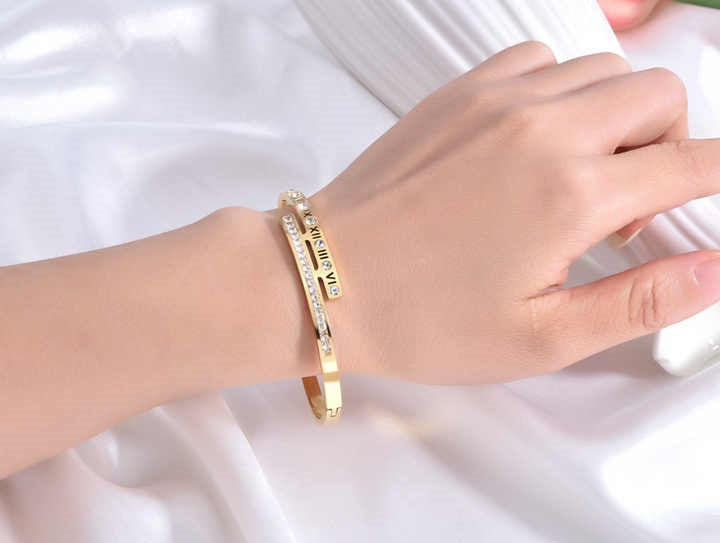 Roman Numeral Gold Plated Bangle Bracelet