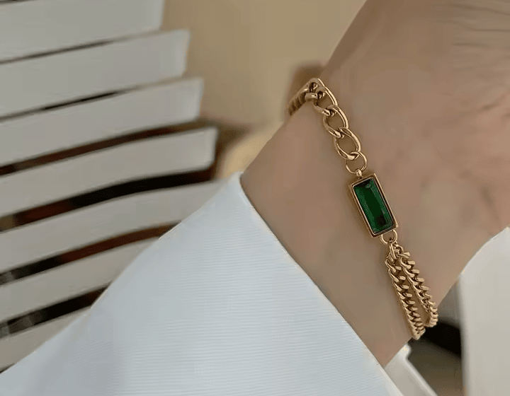  Chunky Chain Emerald Green CZ Stainless Steel Bracelet