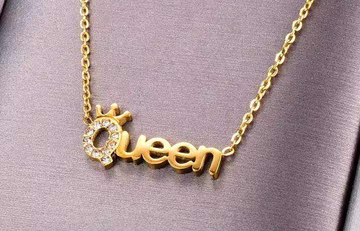 CZ Queen Tiara Stainless Steel Pendant Necklace