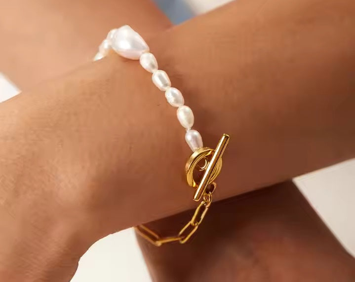 Freshwater Pearl Toggle Bracelet Stainless Steel