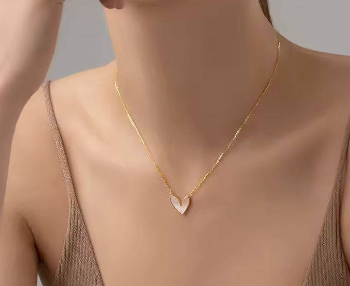 Gold Plated Stainless Steel  White Heart Necklace