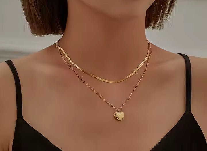 Gold Plated Heart Layered Stainless Steel Necklace