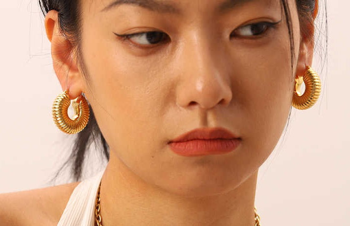 Spiral Stainless Steel Chunky Hollow Hoop Earrings