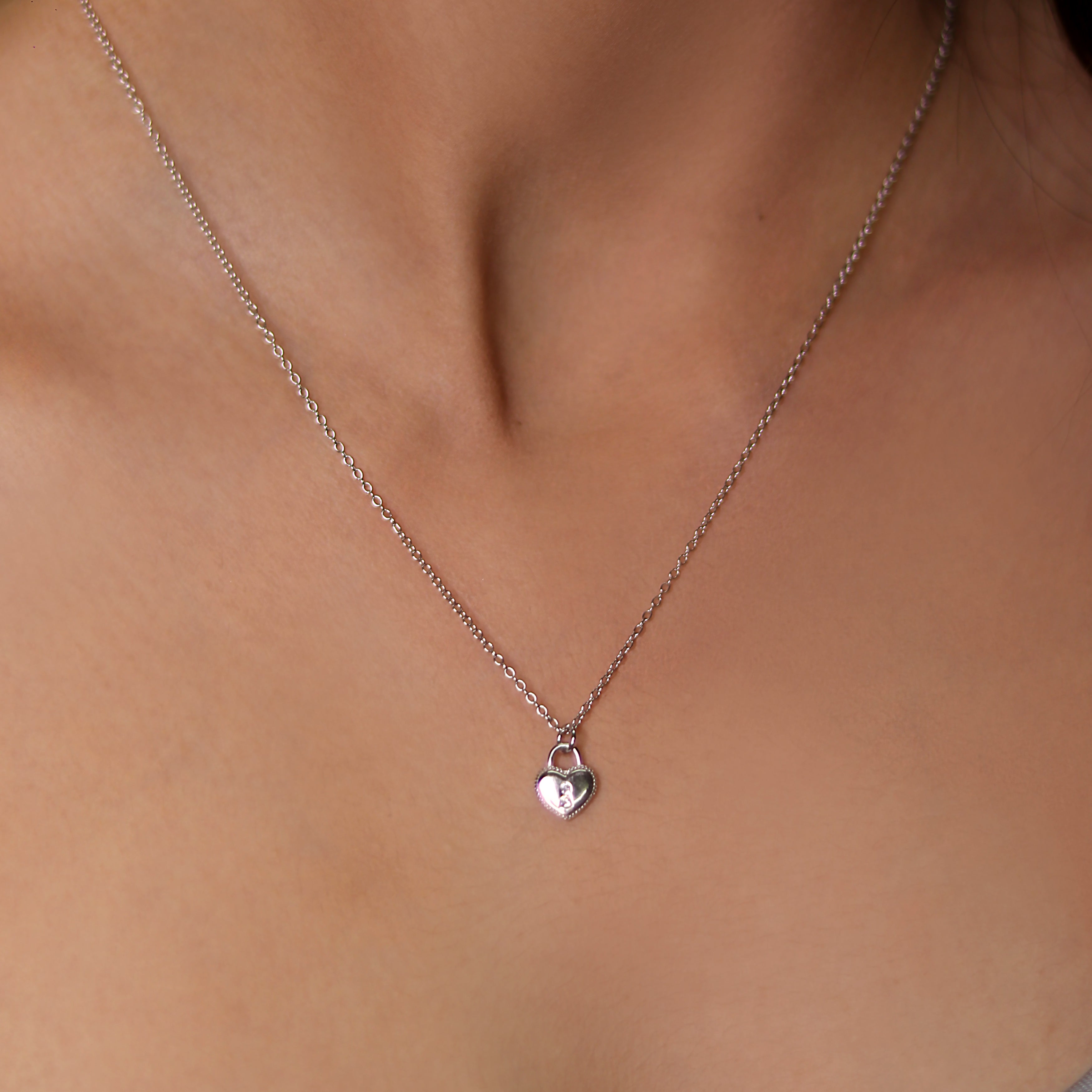 CZ Heart Lock Sterling Silver Necklace