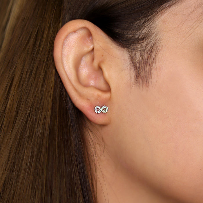 Pave CZ Infinity Sterling Silver Stud Earrings