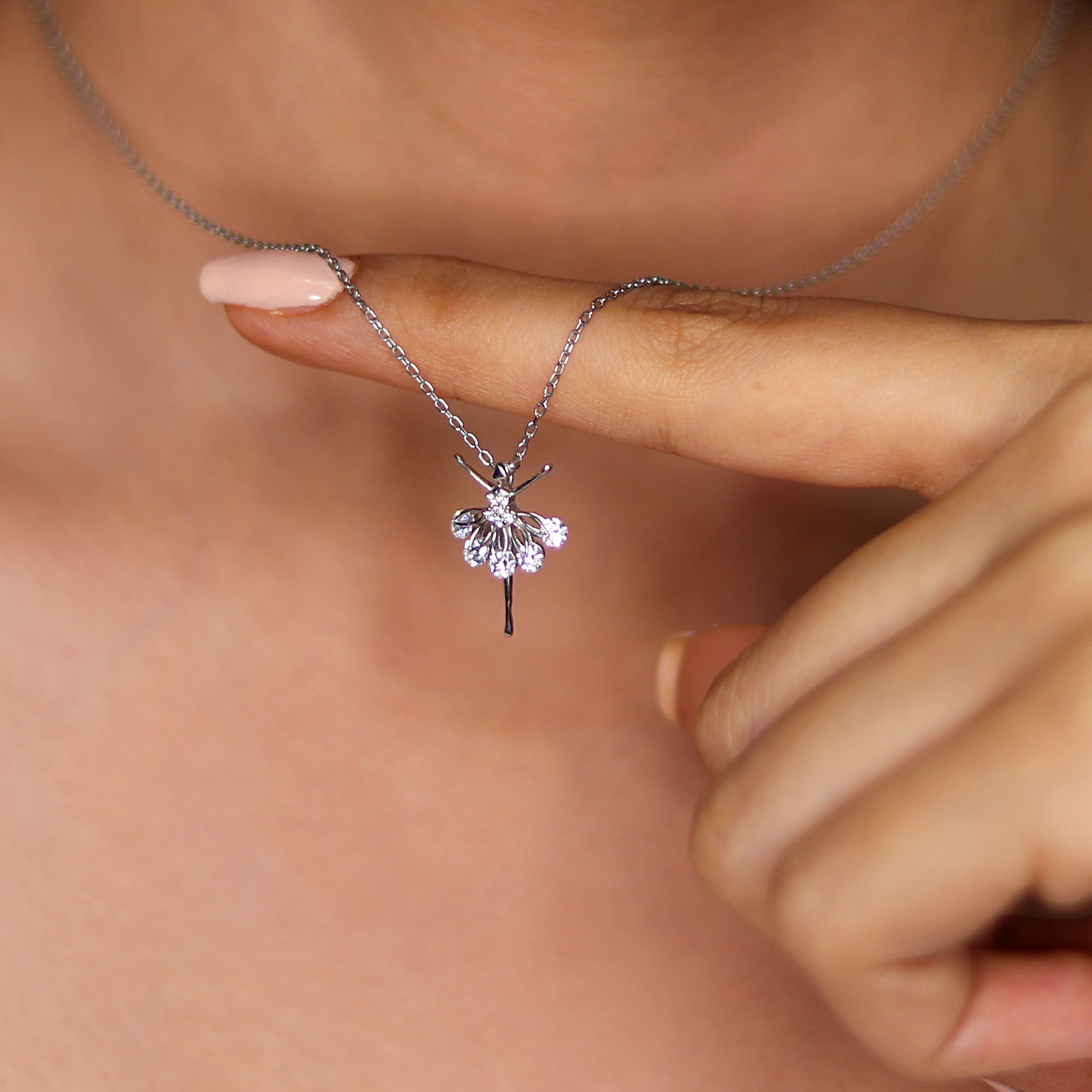 CZ Ballerina Sterling Silver Necklace