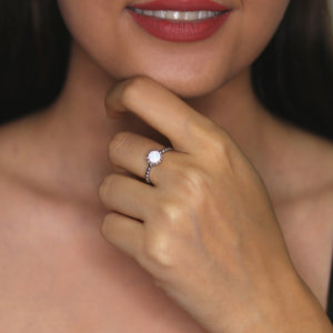 Round Fire Opal/Larimar Crown Beaded Sterling Silver Ring