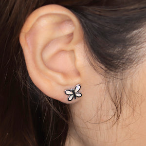 White Opal Bezel Butterfly Sterling Silver Stud Earrings