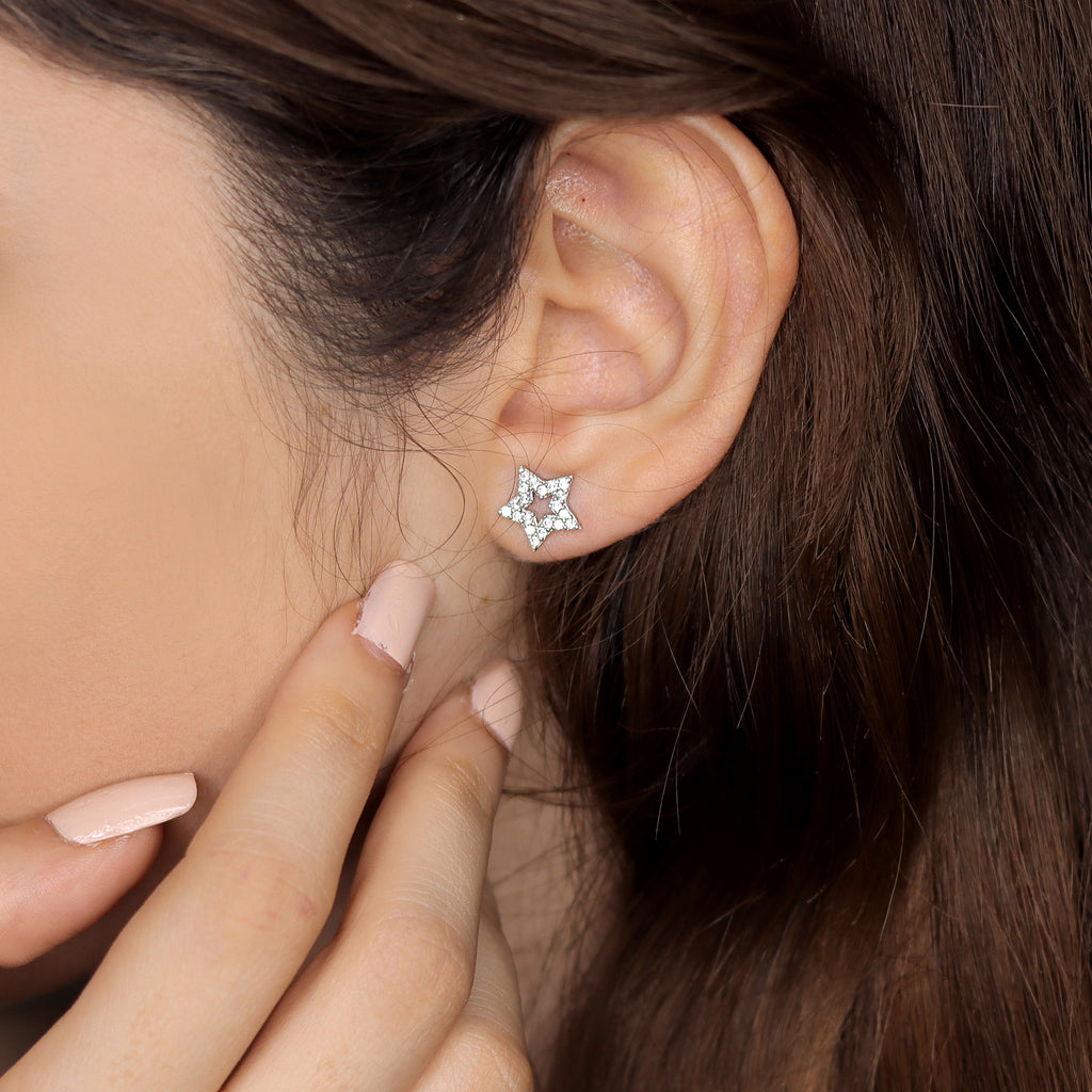 Pave CZ Star Sterling Silver Stud Earrings