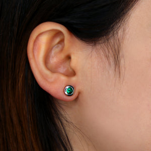 Round Emerald Bezel CZ Sterling Silver Stud Earrings