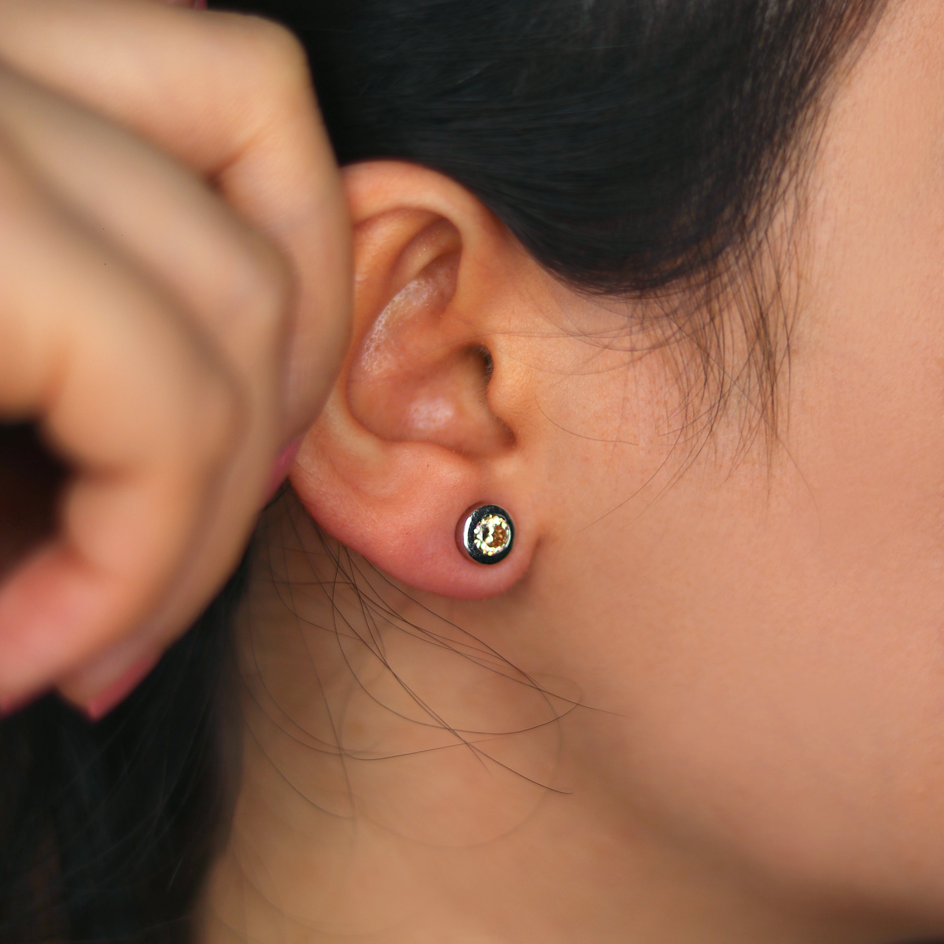 Round Topaz Bezel CZ Sterling Silver Stud Earrings