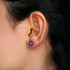 Round Amethyst Bezel CZ Sterling Silver Stud Earrings