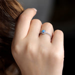 Round Fire Opal/Larimar Halo CZ Sterling Silver Ring