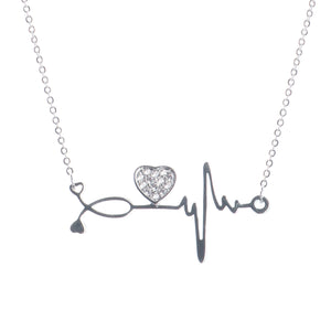 Pave CZ Heart & Heartbeat Necklace