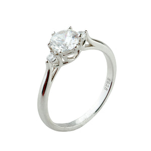 Round CZ Three Stones Sterling Silver Engagement Ring
