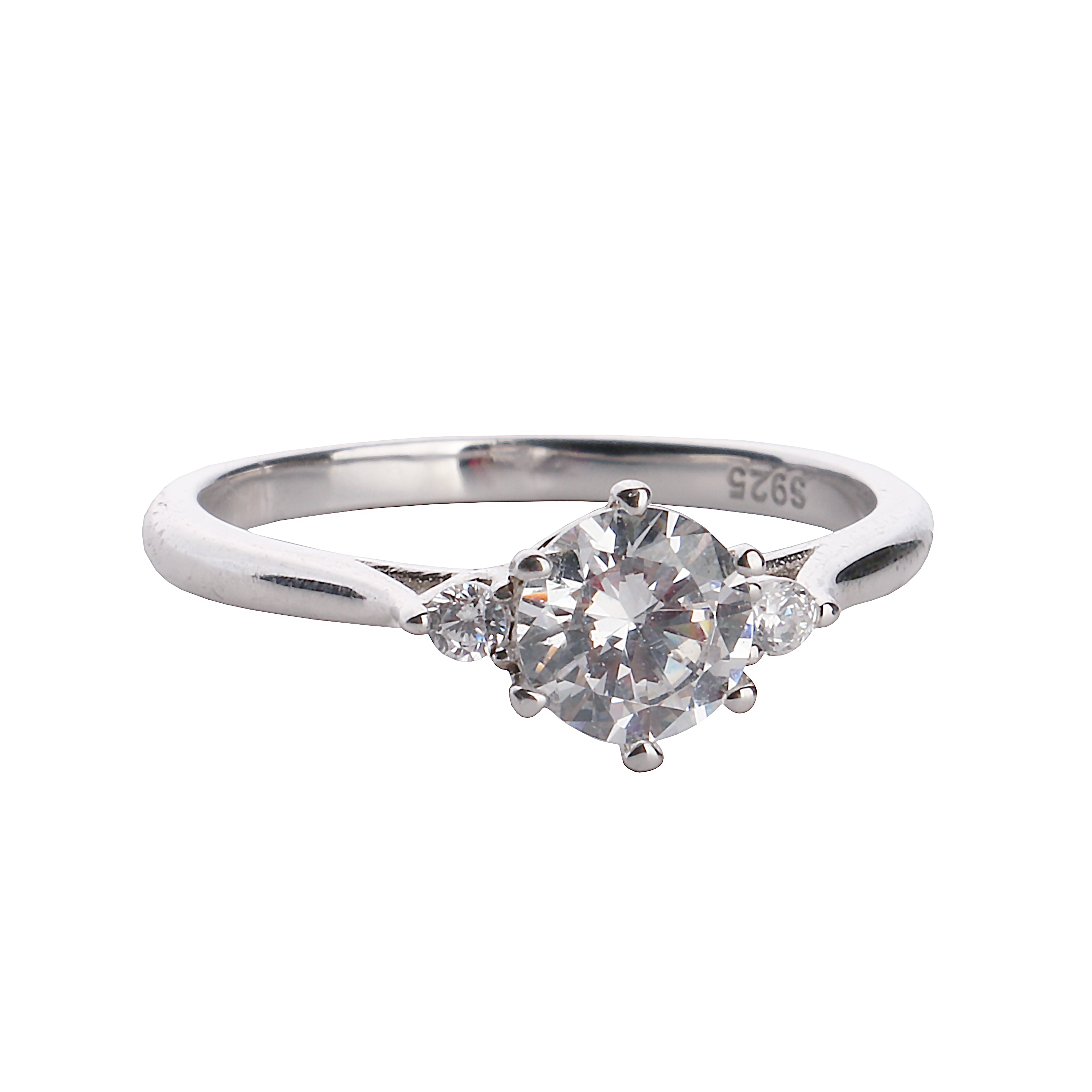 Round CZ Three Stones Sterling Silver Engagement Ring