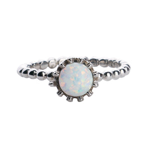 Round Fire Opal/Larimar Crown Beaded Sterling Silver Ring