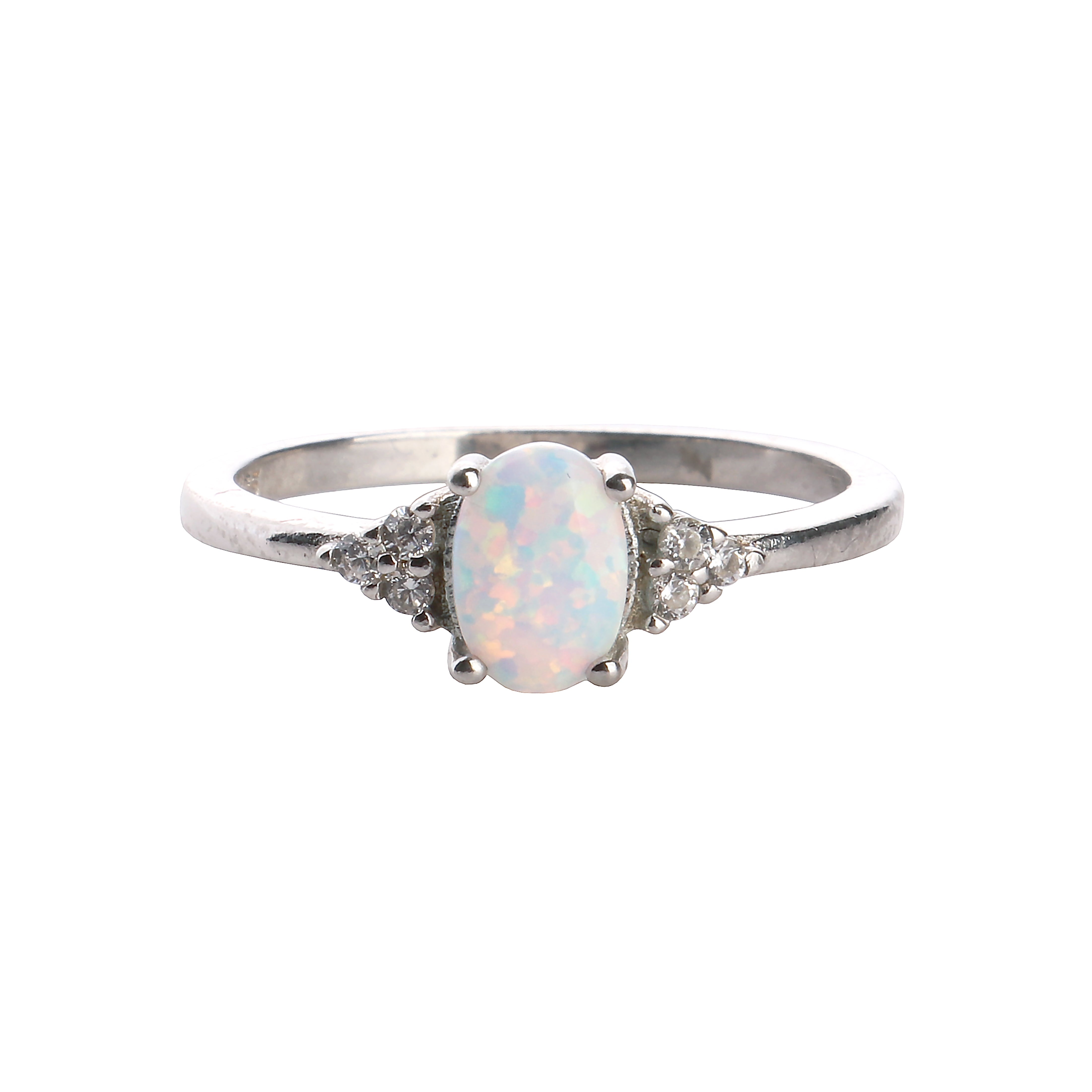 Oval Opal/Larimar Accented With CZ Stones Sterling Silver Ring