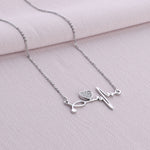 Pave CZ Heart And Heartbeat Necklace Rose Gold Yellow Gold Rhodium
