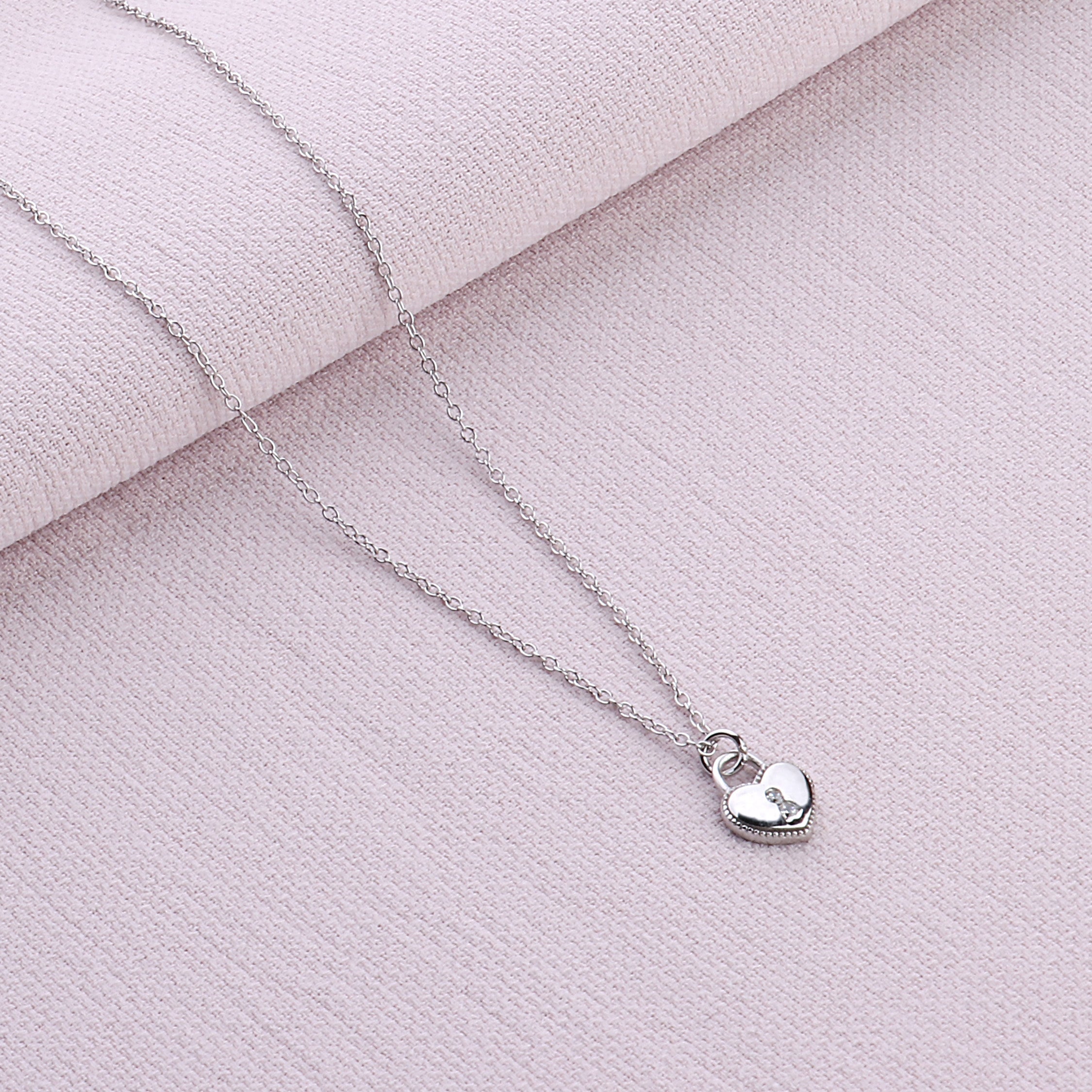 CZ Heart Lock Sterling Silver Necklace