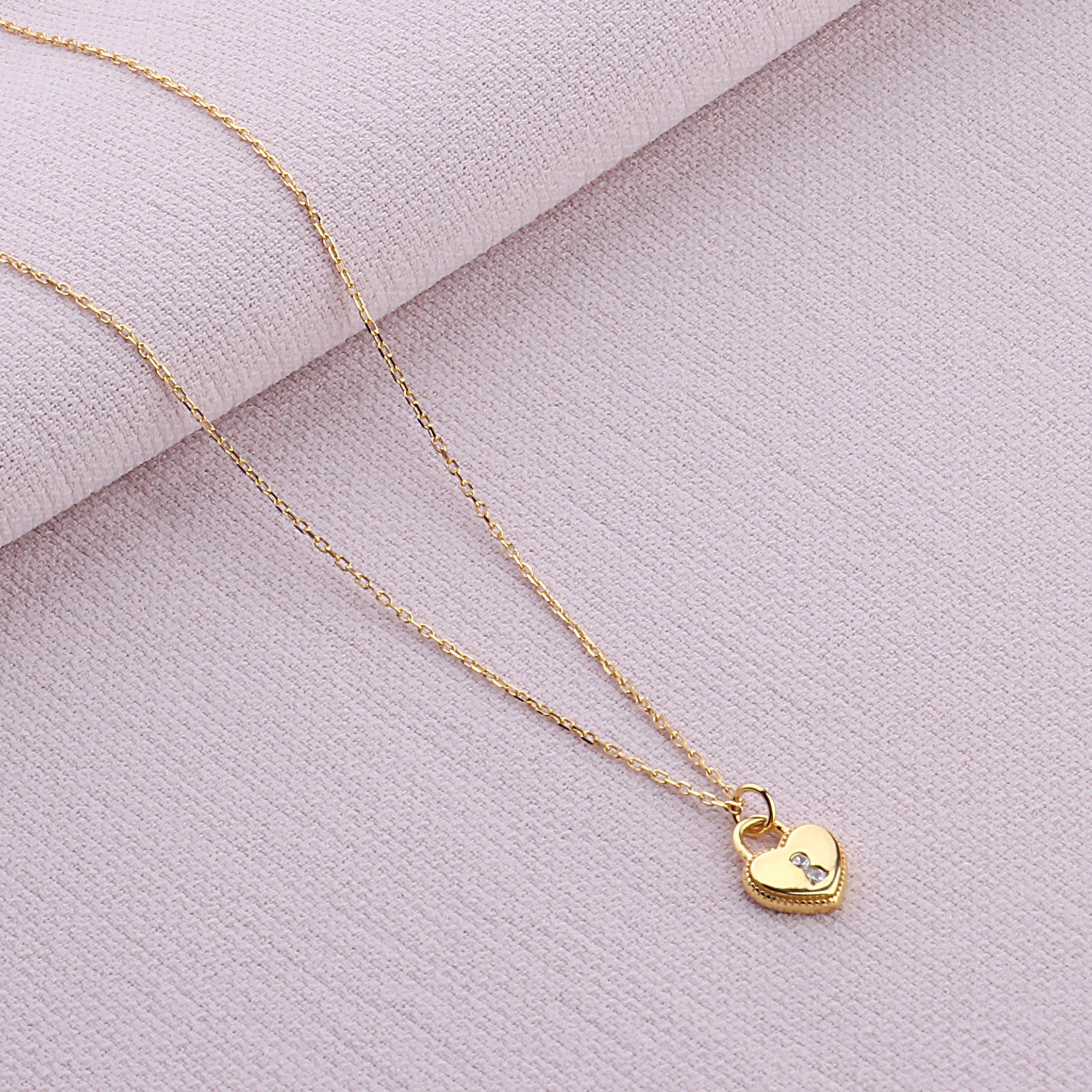 CZ Heart Lock Sterling Silver Necklace