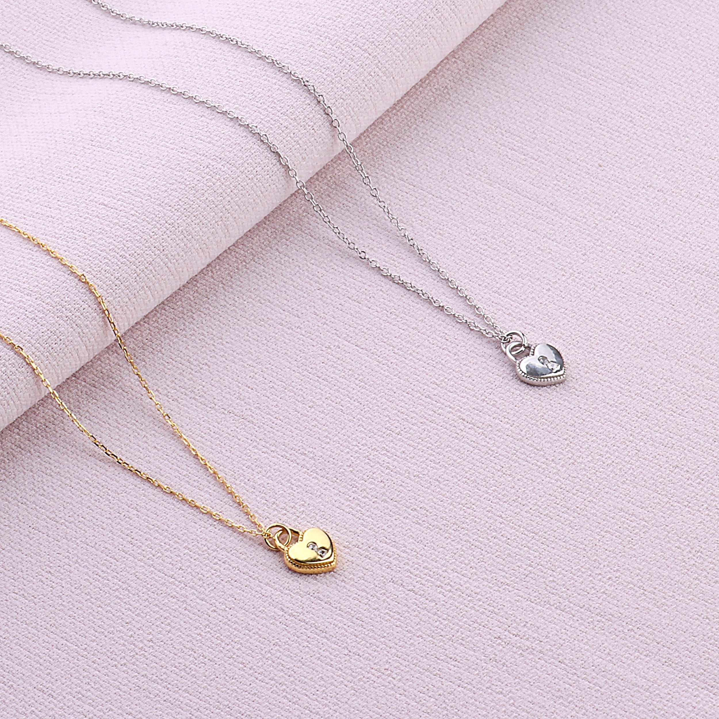 CZ Heart Lock Sterling Silver Necklace