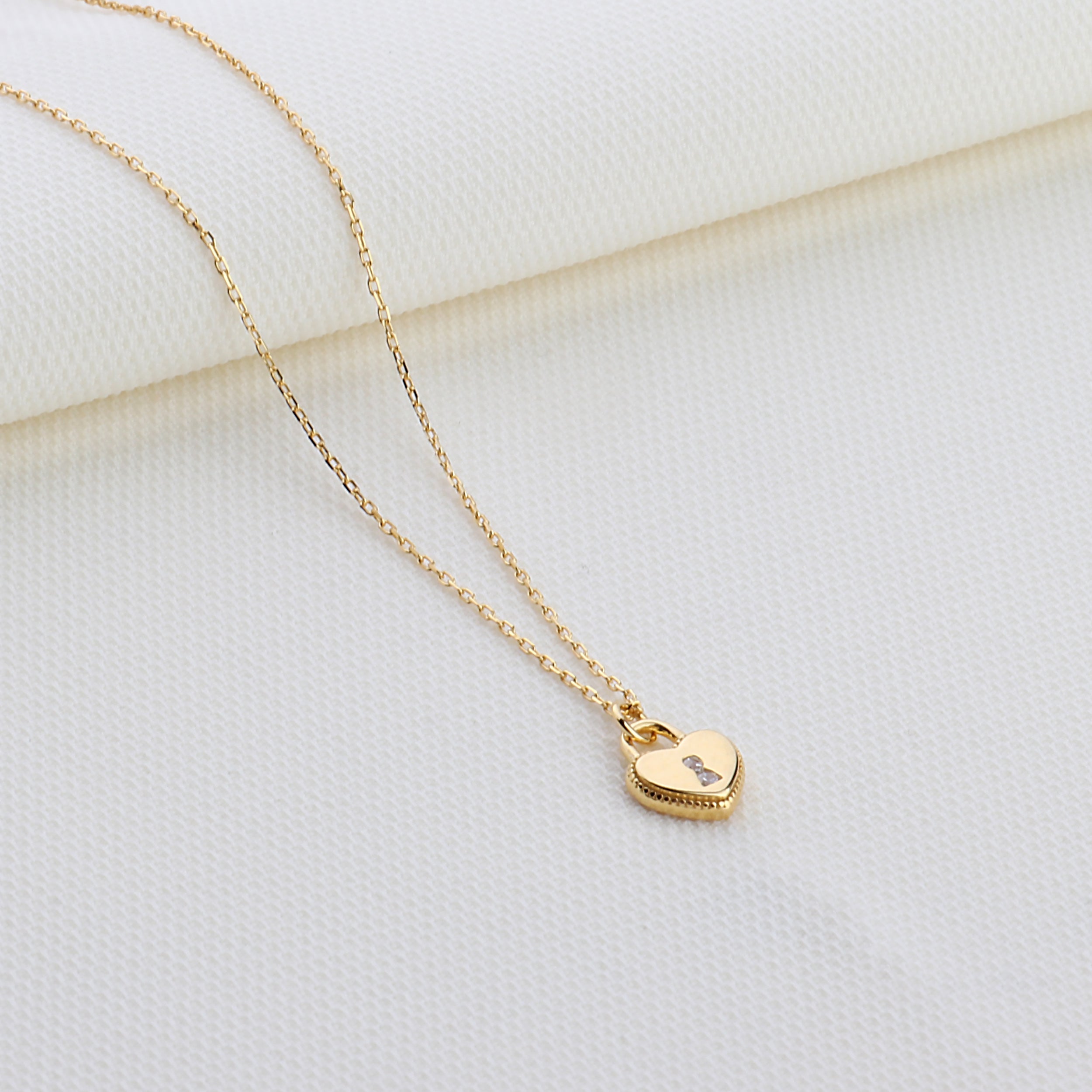 CZ Heart Lock Sterling Silver Necklace
