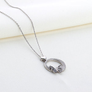 Pave CZ Butterfly & Heart Sterling Silver Necklace