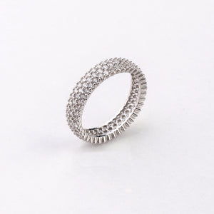 Pave CZ 3 Row Eternity Sterling Silver Band Ring