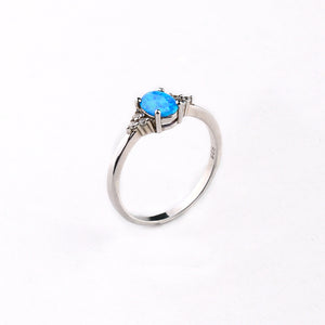 Oval Opal/Larimar Accented With CZ Stones Sterling Silver Ring