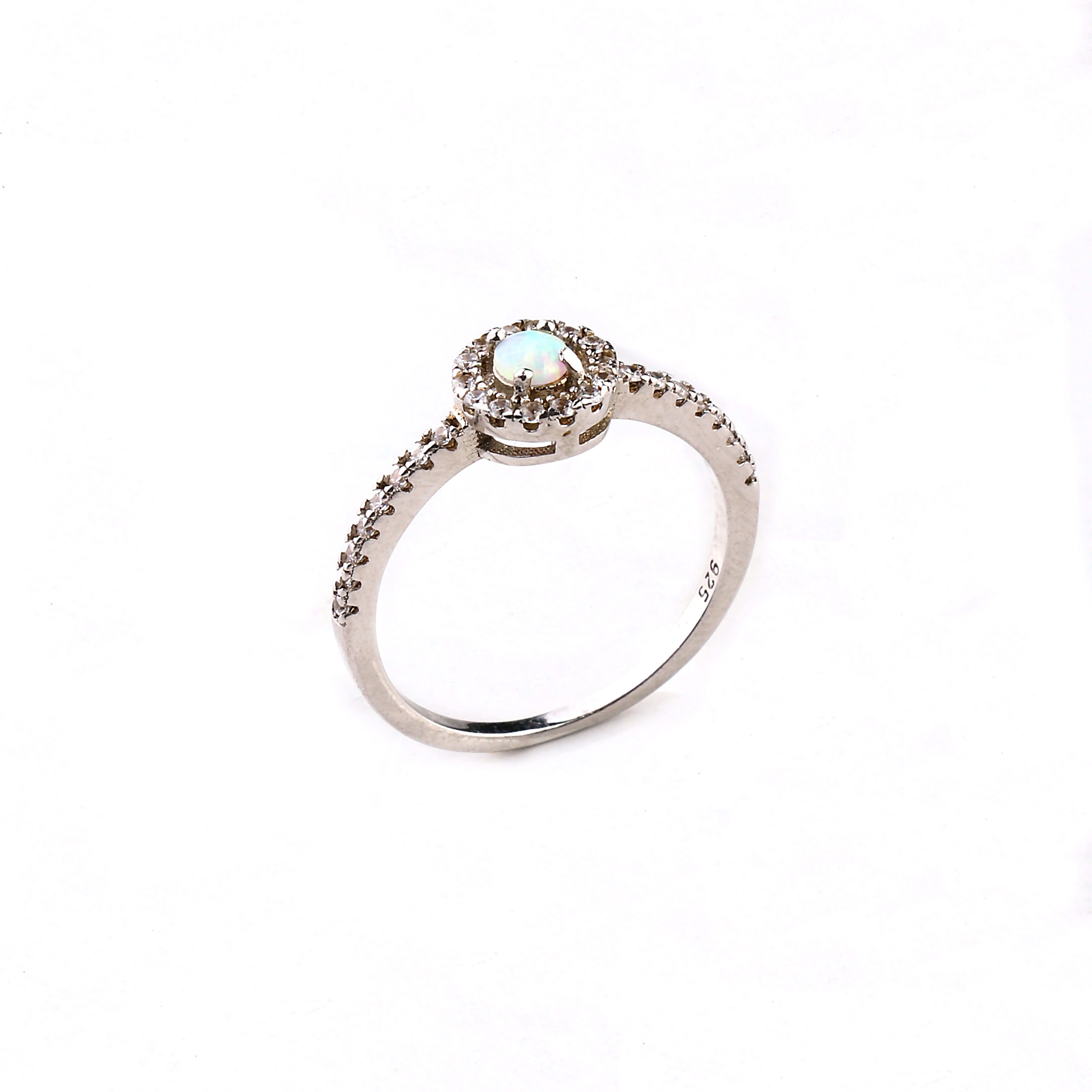 Round Fire Opal/Larimar Halo CZ Sterling Silver Ring
