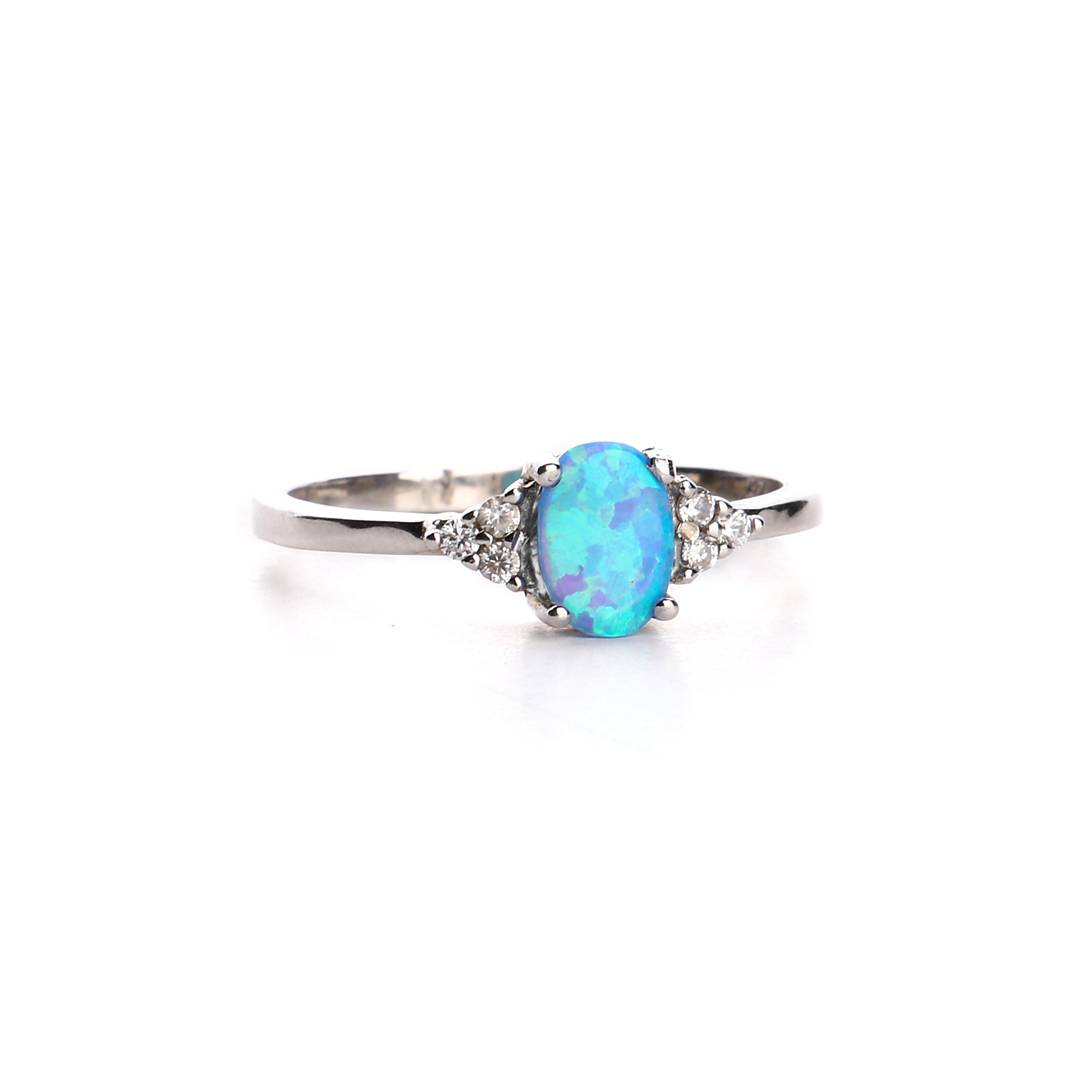 Oval Opal/Larimar Accented With CZ Stones Sterling Silver Ring