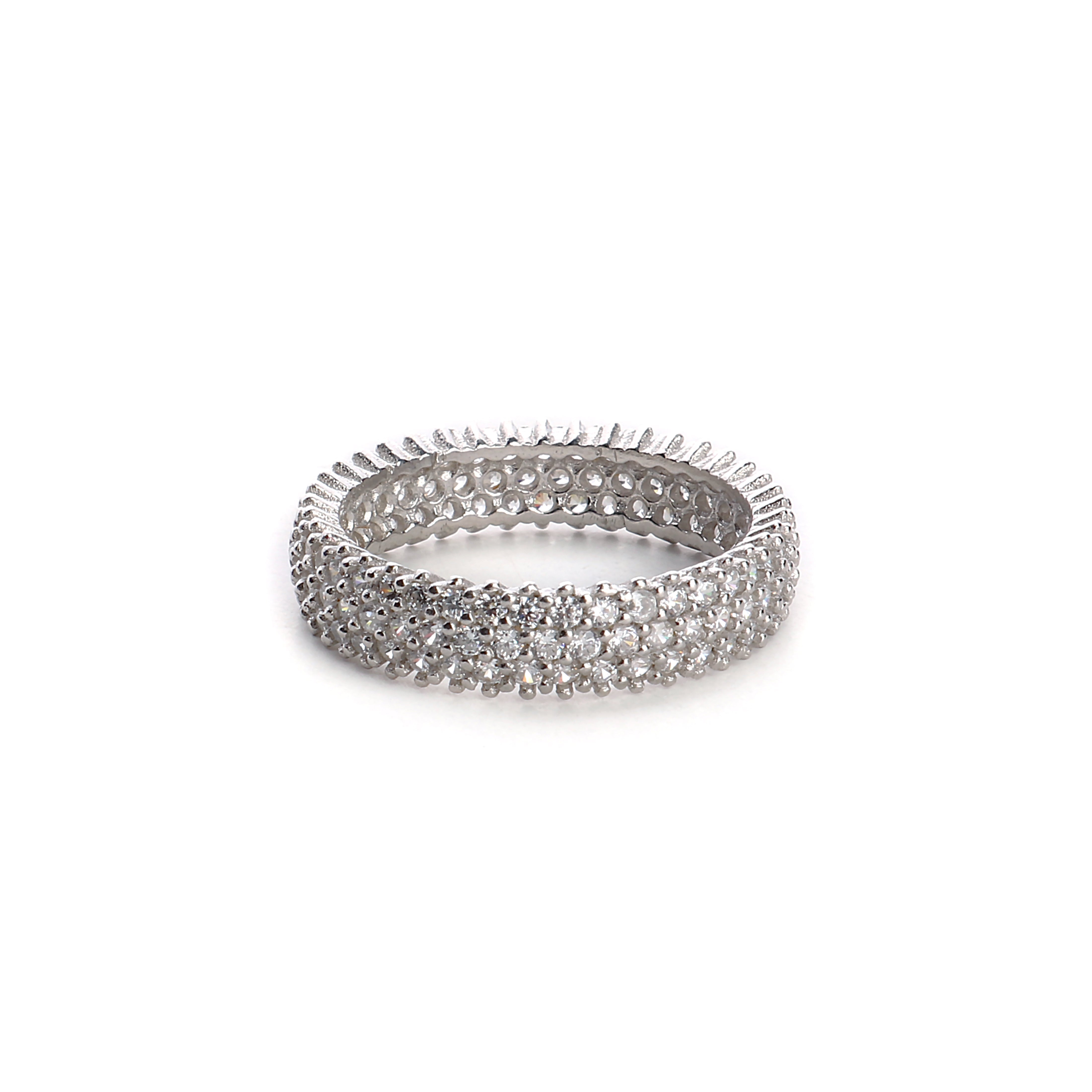 Pave CZ 3 Row Eternity Sterling Silver Band Ring