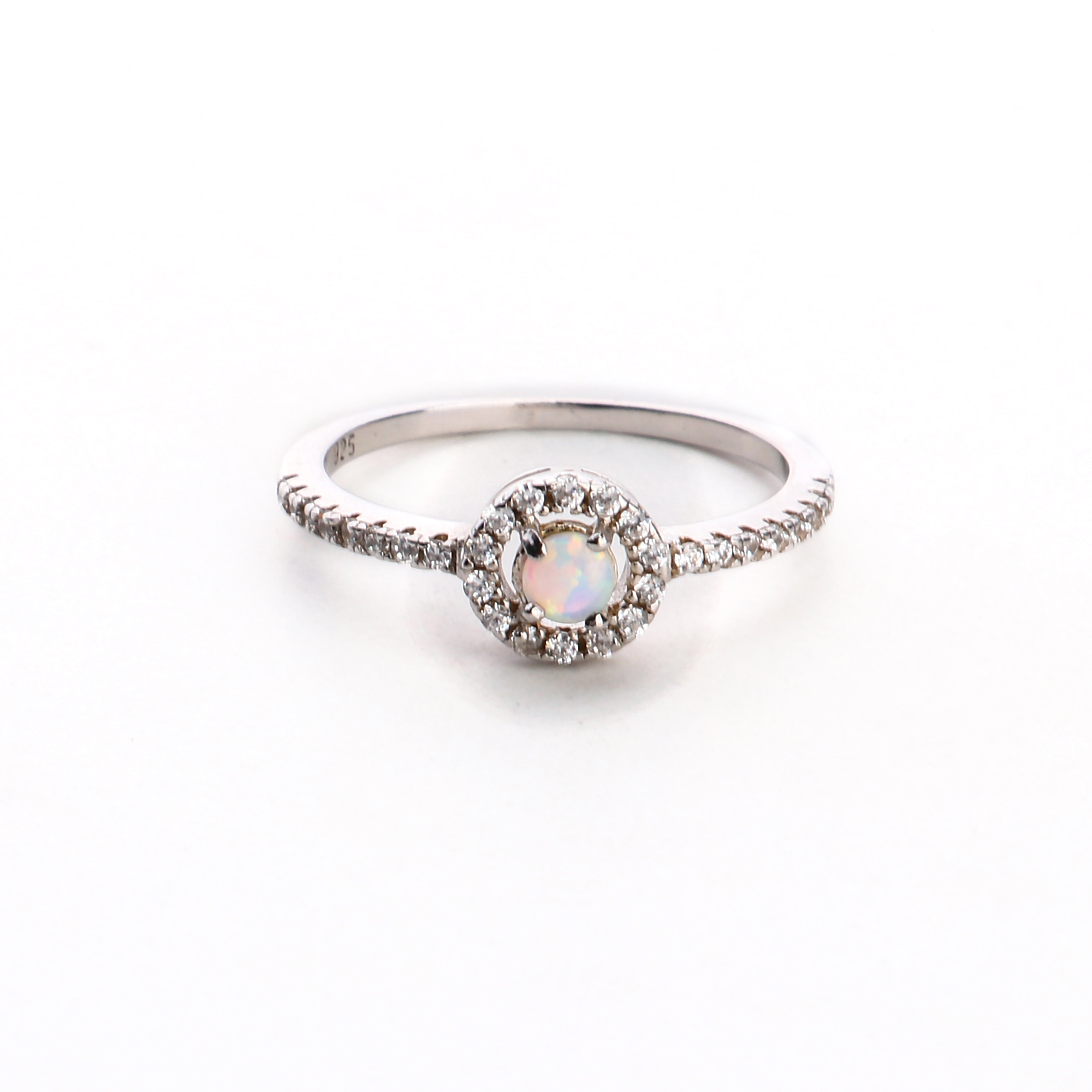 Round Fire Opal/Larimar Halo CZ Sterling Silver Ring