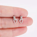 Heart Outline Hand Stud Earrings – 304 Stainless Steel Minimalist Earrings for Women, Cute Everyday Jewelry