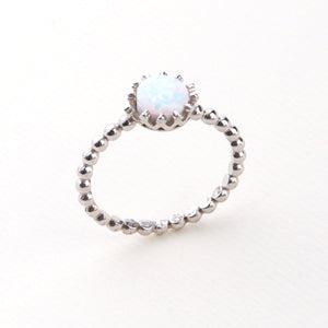 Round Fire Opal/Larimar Crown Beaded Sterling Silver Ring