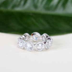 Round CZ Halo Eternity Sterling Silver Ring