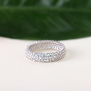 Pave CZ 3 Row Eternity Sterling Silver Band Ring