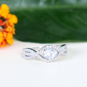 Round CZ Pave Twisted Shank Sterling Silver Ring