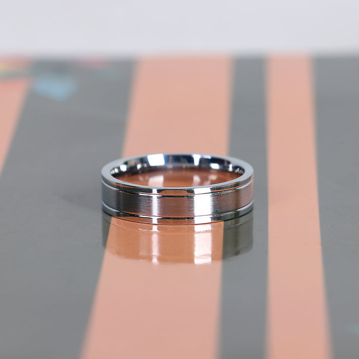 Smooth Double Side Parallel Groove Stainless Steel Band Ring