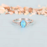 Oval Opal/Larimar Accented With CZ Stones Sterling Silver Ring