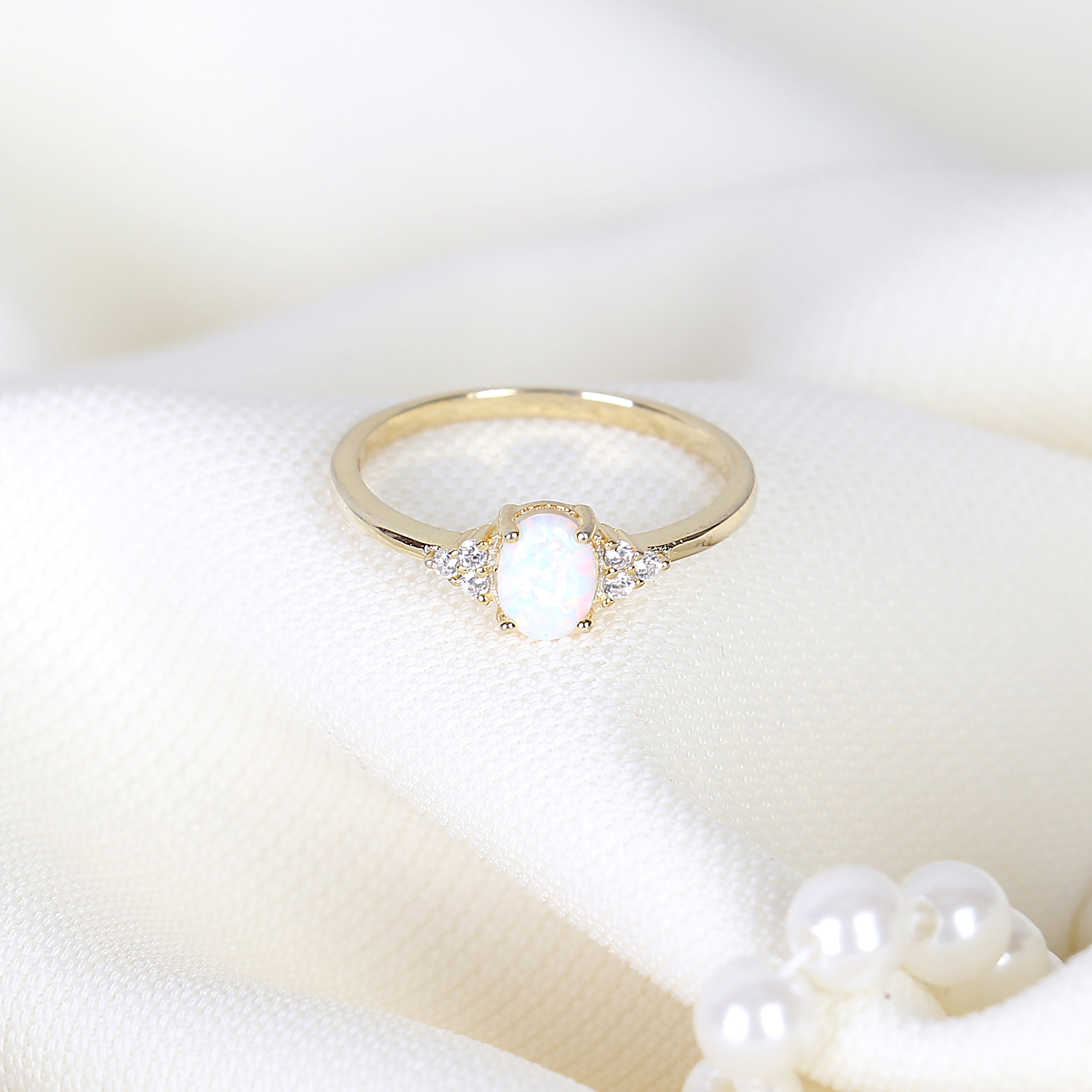 Oval Opal/Larimar Accented With CZ Stones Sterling Silver Ring