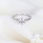 Round CZ Three Stones Sterling Silver Engagement Ring